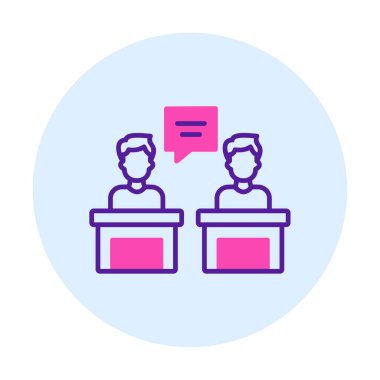 Konuşma yapan erkekler tartışma ikonu, vektör illüstrasyonunda ayakta duruyorlar