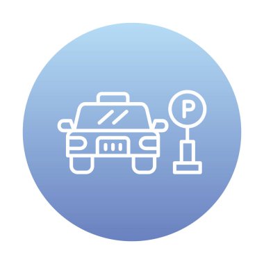 Çember vektör illüstrasyonunda park simgesinin yanındaki araba