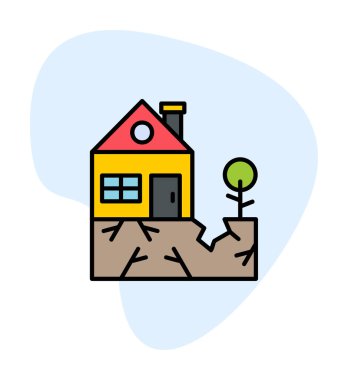 Deprem ikonu üstüne ev ve bitki. vektör illüstrasyonu