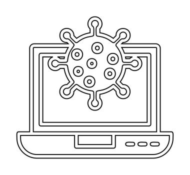 Kalkan virüs simgesine sahip dizüstü bilgisayar, düz dizayn 