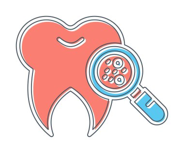 Diş simgesi, vektör illüstrasyonunda Bakteri aranıyor  