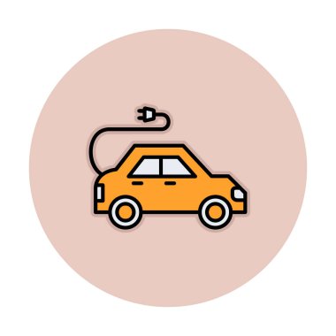 Elektrikli araba ikonu. Elektrikli otomobil ve şarj sembolü. Çevre dostu elektro araç konsepti. Vektör illüstrasyonu 