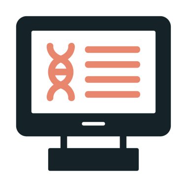 Bilgisayarda kromozom web simgesi. Vektör illüstrasyonu, tıbbi araştırma kavramı