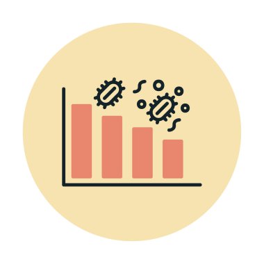 Grafik ve bakteri simgesi, vektör illüstrasyonu ile azalan kavram   