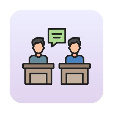 Konuşma yapan erkekler tartışma ikonu, vektör illüstrasyonunda ayakta duruyorlar