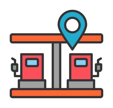 Benzin istasyonu web simgesi, vektör illüstrasyonlu harita işaretleyici