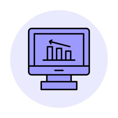 İstatistik simgesi, vektör illüstrasyonlu bilgisayar monitörü                        