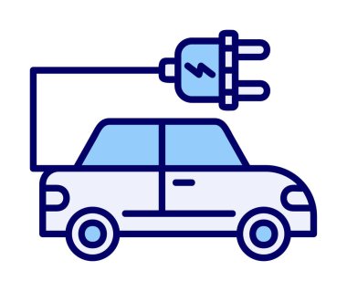 Elektrikli araba ikonu. Elektrikli otomobil ve şarj sembolü. Çevre dostu elektro araç konsepti. Vektör illüstrasyonu 