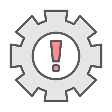 Cogwheel ve ünlem işaretli Uyarı düz simgesinin vektör çizimi