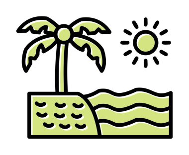 Gün batımı ve deniz ikonu, Plaj ikonu, vektör illüstrasyonu