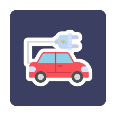 Elektrikli araba ikonu. Elektrikli otomobil ve şarj sembolü. Çevre dostu elektro araç konsepti. Vektör illüstrasyonu 