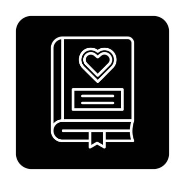 Kalp ikonu ve vektör illüstrasyonlu romantizm kitabı 