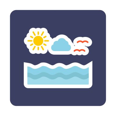 Uçan martılar ikonuyla güneş ve denizin vektör çizimi 