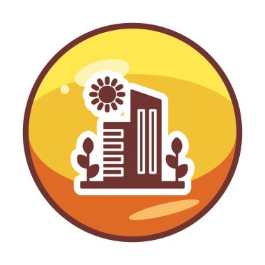 Güneş, bitkiler ve binalar vektör çizimi. Yeşil Şehir kavramı                            