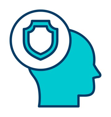 Kafasında kalkan simgesi olan bir kafa. vektör illüstrasyonu