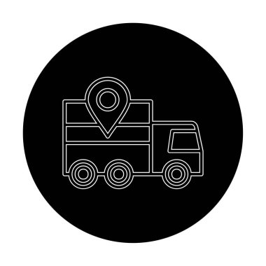 konum simgesine sahip dağıtım kamyonu, basit vektör illüstrasyonu