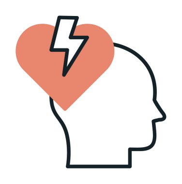 İnsan kafası ve kırık kalp düz renk vektör simgesi tasarımı