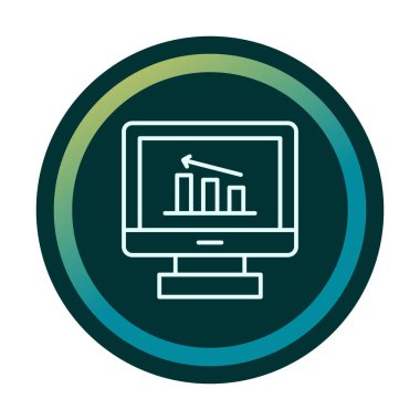 İstatistik simgesi, vektör illüstrasyonlu bilgisayar monitörü                        