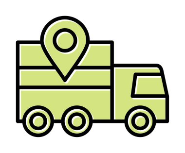 konum simgesine sahip dağıtım kamyonu, basit vektör illüstrasyonu