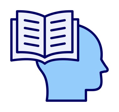 Beyaz arkaplanda izole edilmiş modaya uygun düz biçimli kitap simgesine sahip baş. 