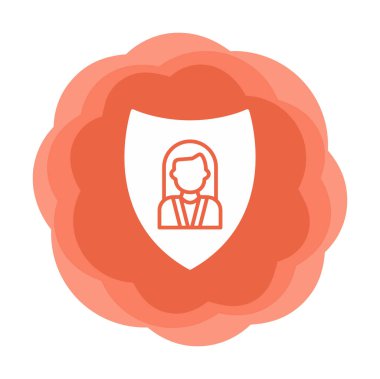 Kalkan simgesindeki kadın avatarı, kullanıcı koruma simgesi, vektör illüstrasyonu