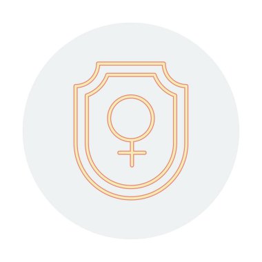Kadın cinsiyet sembollü kalkan, kadın güvenliği konsepti, feminist ikon, vektör illüstrasyonu