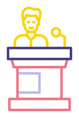 Konuşma standı ikonu, vektör illüstrasyonunda konuşma yapan erkekler