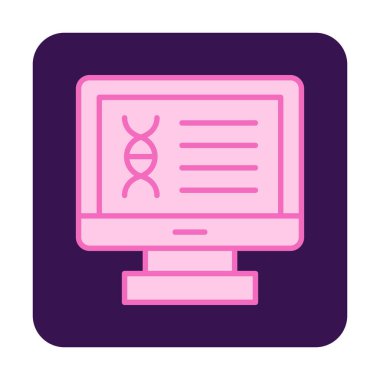 Bilgisayarda kromozom web simgesi. Vektör illüstrasyonu, tıbbi araştırma kavramı