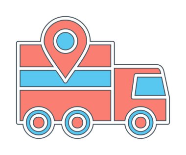 konum simgesine sahip dağıtım kamyonu, basit vektör illüstrasyonu