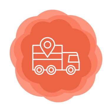 konum simgesine sahip dağıtım kamyonu, basit vektör illüstrasyonu