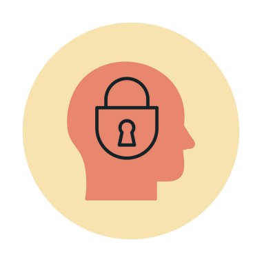 Erkekler kafasında kilit, yaratıcı vektör simgesi olan güvenlik kavramı