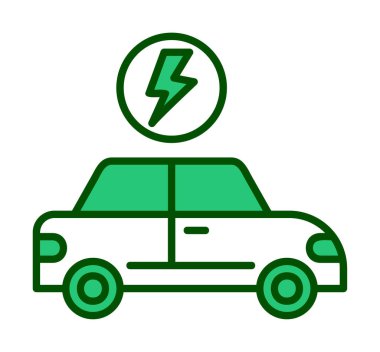 Elektrikli araba ikonu. Elektrikli otomobil ve şarj sembolü. Çevre dostu elektro araç konsepti. Vektör illüstrasyonu 