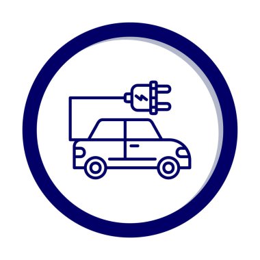 Elektrikli araba ikonu. Elektrikli otomobil ve şarj sembolü. Çevre dostu elektro araç konsepti. Vektör illüstrasyonu 