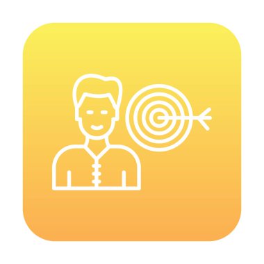 ok simgesi çizimi olan bir hedefin arka planına karşı adam