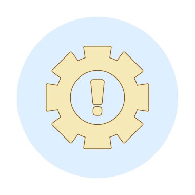 Cogwheel ve ünlem işaretli Uyarı düz simgesinin vektör çizimi
