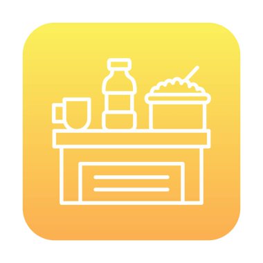 Şişeli masa, bir kase pirinç ve bir fincan ikon vektör illüstrasyonu.