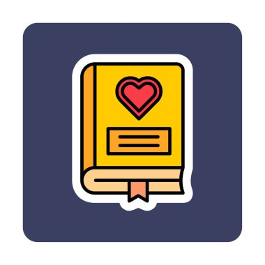 Kalp ikonu ve vektör illüstrasyonlu romantizm kitabı 