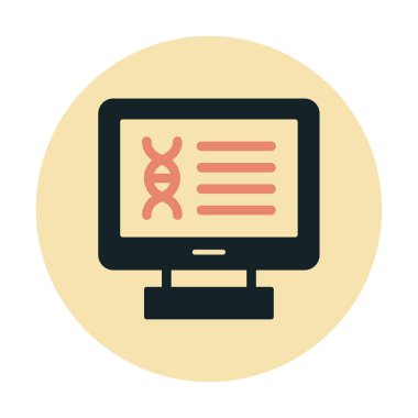 Bilgisayarda kromozom web simgesi. Vektör illüstrasyonu, tıbbi araştırma kavramı