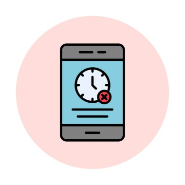 Ağ ve mobil uygulama tasarımınız için beyaz arkaplanda izole edilmiş akıllı telefon simgesi vektöründe zaman yok, zaman logosu kavramı
