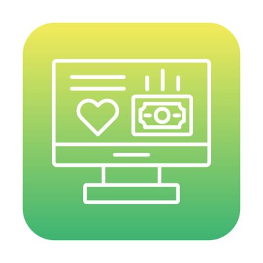 Para ve kalp web simgesi, vektör illüstrasyonlu bilgisayar monitörü