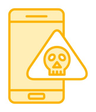 akıllı telefon ve kafatası simgesi tasarımı, tehlike ve uyarı teması, vektör illüstrasyonu