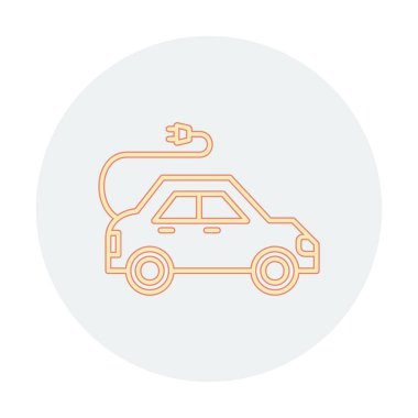 Elektrikli araba ikonu. Elektrikli otomobil ve şarj sembolü. Çevre dostu elektro araç konsepti. Vektör illüstrasyonu 