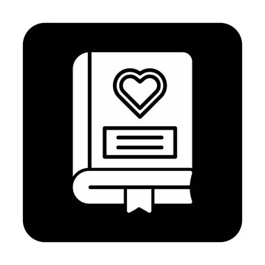 Kalp ikonu ve vektör illüstrasyonlu romantizm kitabı 