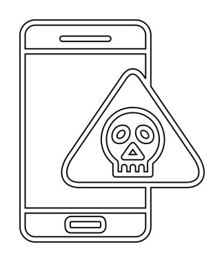 akıllı telefon ve kafatası simgesi tasarımı, tehlike ve uyarı teması, vektör illüstrasyonu