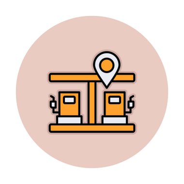 Benzin istasyonu web simgesi, vektör illüstrasyonlu harita işaretleyici