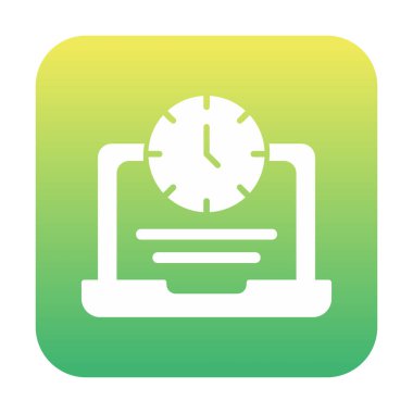 Saat simgesi olan dizüstü bilgisayar, vektör illüstrasyonu. Fazla çalışma kavramı                