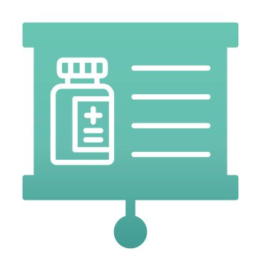 Tıbbi şişe simgesiyle sunum tahtası, vektör illüstrasyonu