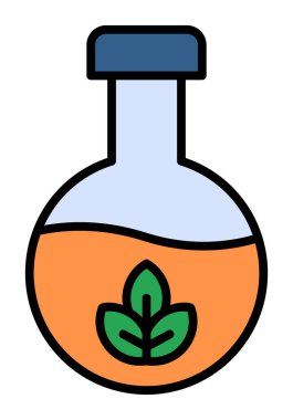 Yaprak ikonu resimli vektör matarası. Kimya konsepti              