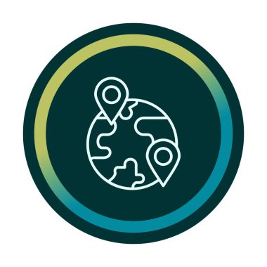 Konum simgesi, Dünya Turizmi kavramına sahip Dünya küresinin vektör illüstrasyonu