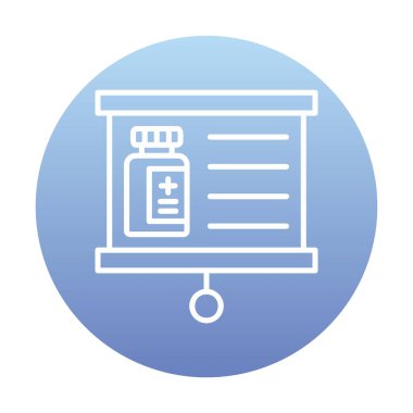 Tıbbi şişe simgesiyle sunum tahtası, vektör illüstrasyonu